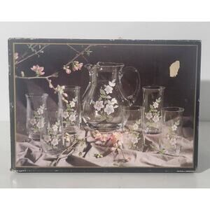 Stylesetter Vintage 7 Piece "Dogwood" Crystal Beverage Ice Tea Lemonade Set NIP